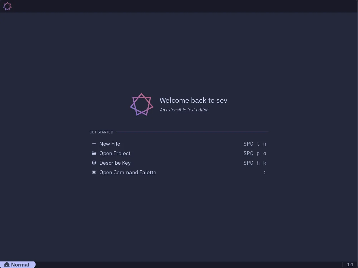 New Sev welcome screen